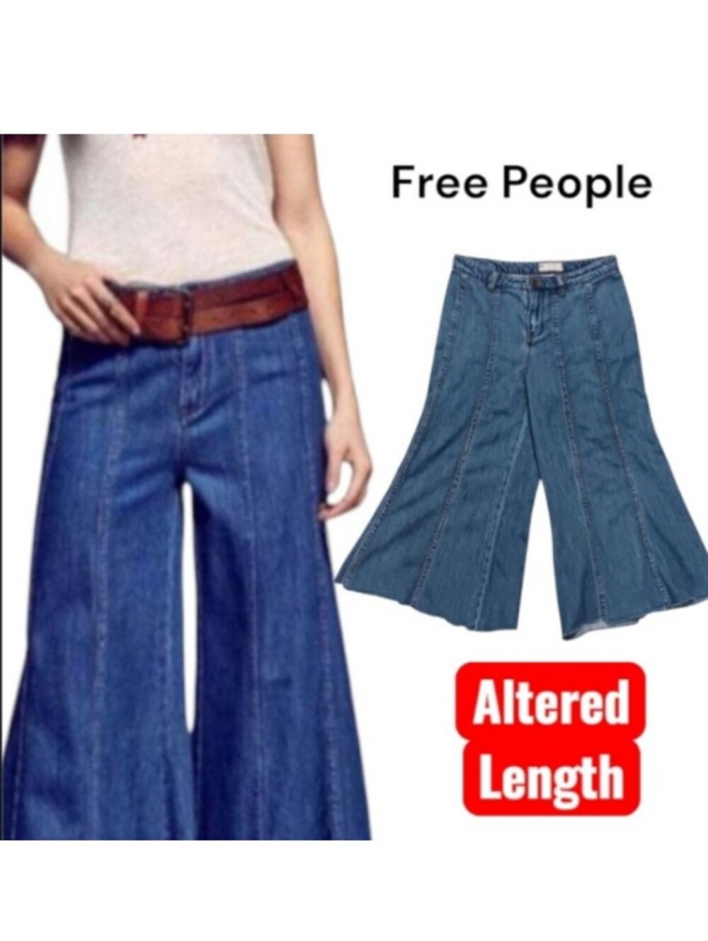 Free People Gilmore Ultra Wide Leg Jeans CROPPED